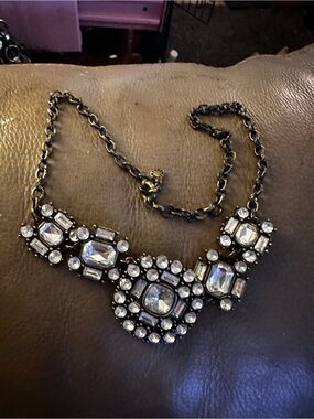 J. Crew Clear Crystal Bib Necklace - Gold-Tone Chain